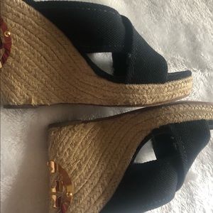 TORY BURCH black Espardrille Wedges.